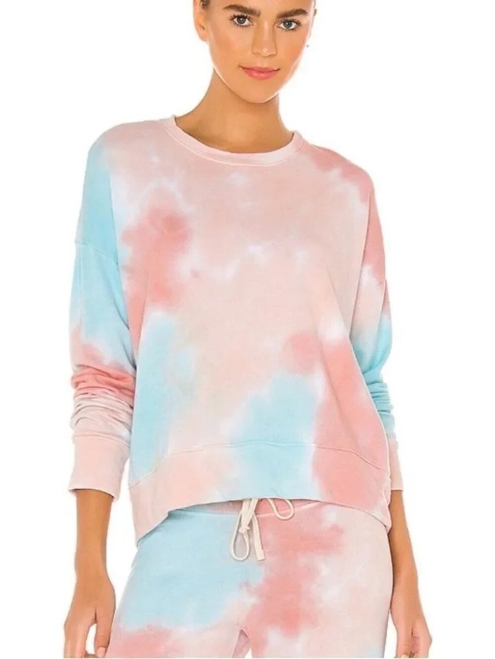 Sundry Peach Aqua Tie Dye Terry Sweatshirt & Sweatpant Set